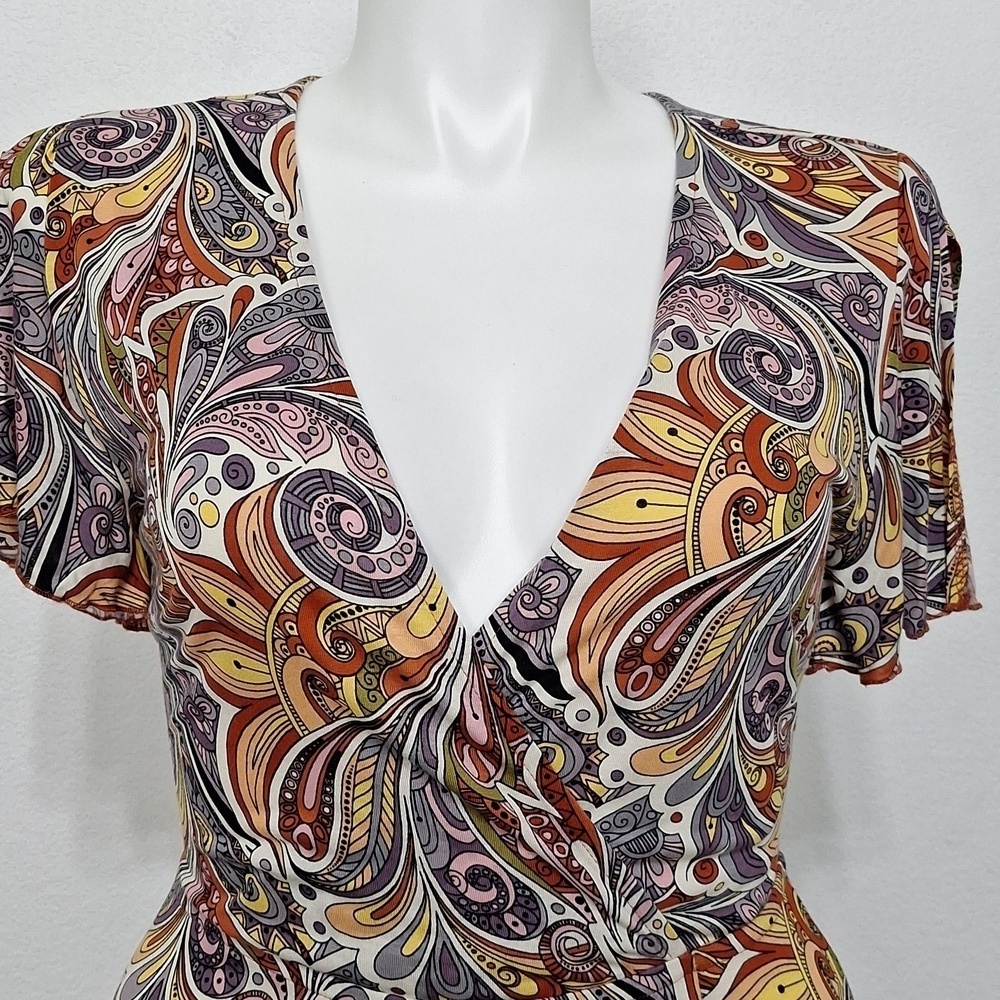 Lascana Multicolor Bohemian Feminine V-Neck Mock Wrap Print Maxi Dress Size 8 - Picture 3 of 16